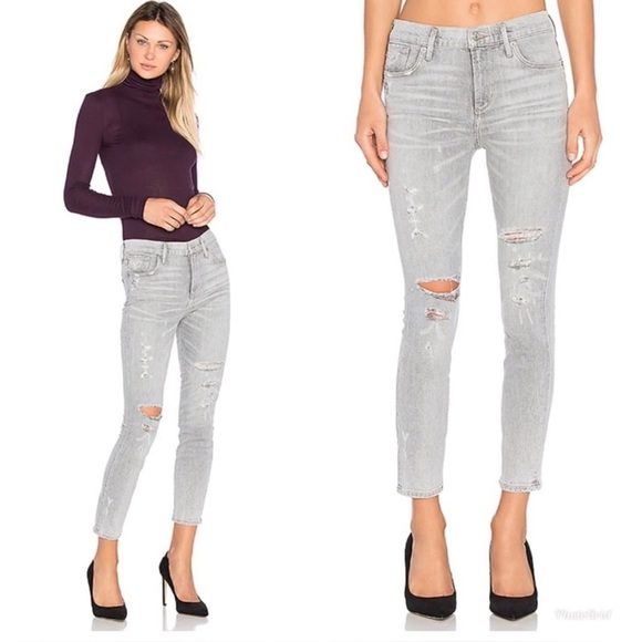 Agolde Denim - AGOLDE Sophie High Rise Crop Skinny Jeans Portland Destructed Gray Size 25